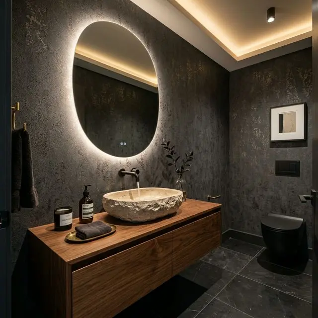 Spectacular luxury powder room design with noble Quebec materials